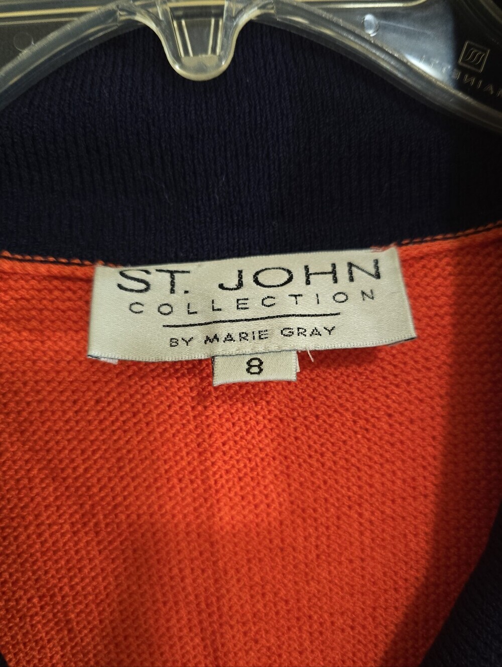St. John Collection Vibrant 2-piece Cardigan Skirt Set Santana Knit Orange Navy - Picture 7 of 8
